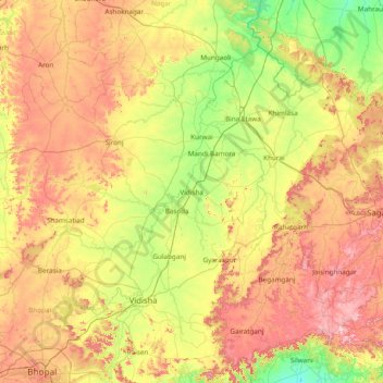 Vidisha topographic map, elevation, terrain