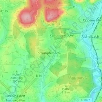 Strümpfelbach topographic map, elevation, terrain