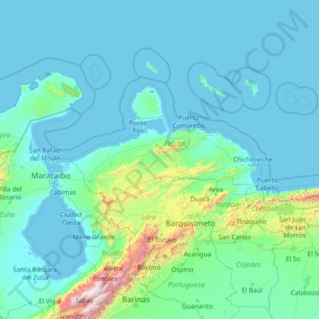 Falcón topographic map, elevation, terrain