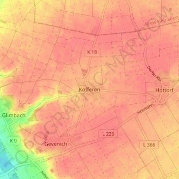 Kofferen topographic map, elevation, terrain