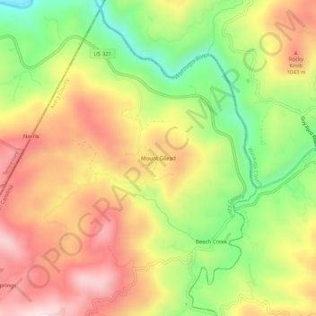 Mount Gilead topographic map, elevation, terrain