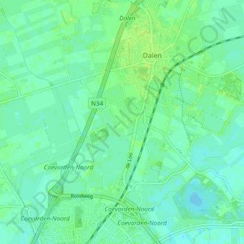 De Bente topographic map, elevation, terrain