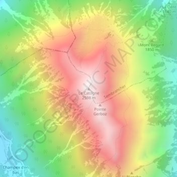 Le Catogne topographic map, elevation, terrain