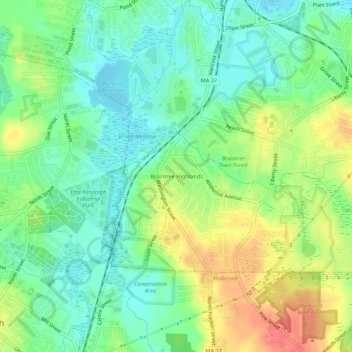 Braintree Highlands topographic map, elevation, terrain