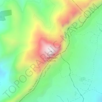 Djebel Zaghouan topographic map, elevation, terrain