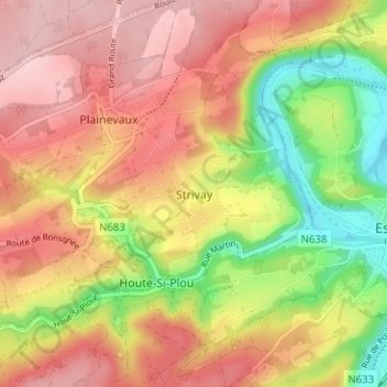 Strivay topographic map, elevation, terrain