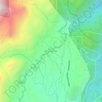 Marayoor topographic map, elevation, terrain