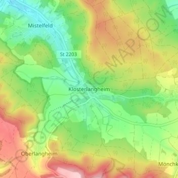 Klosterlangheim topographic map, elevation, terrain