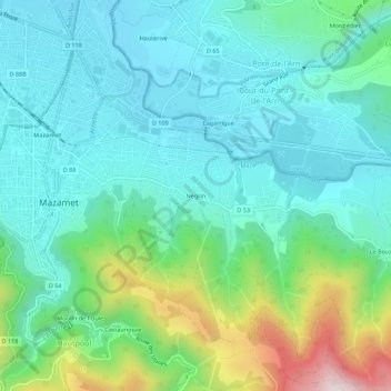 Négrin topographic map, elevation, terrain