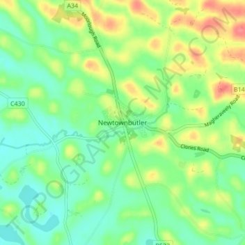 Newtownbutler topographic map, elevation, terrain
