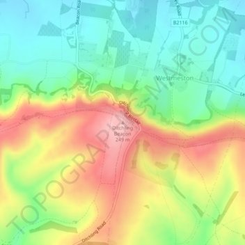 Ditchling Beacon topographic map, elevation, terrain