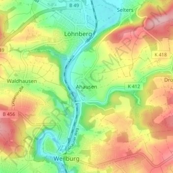 Ahausen topographic map, elevation, terrain