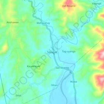 Sibagat topographic map, elevation, terrain