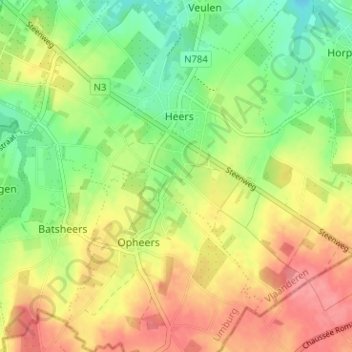 Middelheers topographic map, elevation, terrain