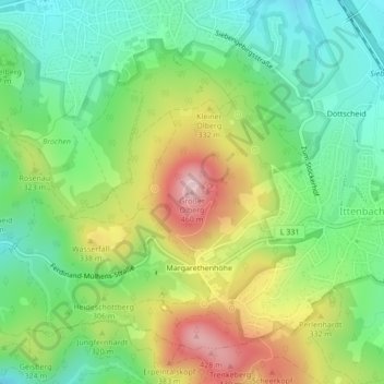 Großer Ölberg topographic map, elevation, terrain