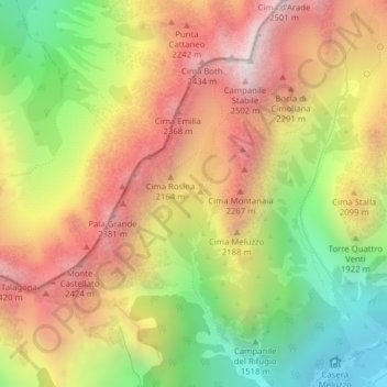 Campanile di Val Montanaia topographic map, elevation, terrain