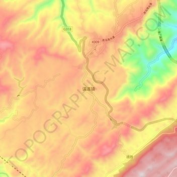 谋道镇 topographic map, elevation, terrain