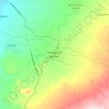 Peribán de Ramos topographic map, elevation, terrain