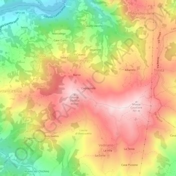 Cadrazzolo topographic map, elevation, terrain