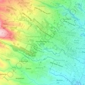 Pandanlandung Kidul topographic map, elevation, terrain