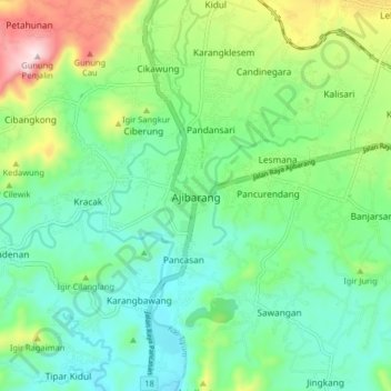 Ajibarang topographic map, elevation, terrain