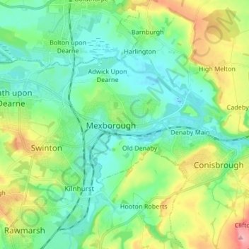 Mexborough topographic map, elevation, terrain