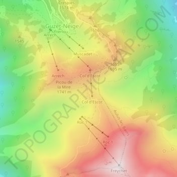 Col d'Escots topographic map, elevation, terrain