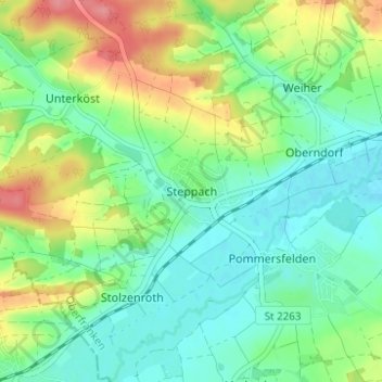 Steppach topographic map, elevation, terrain