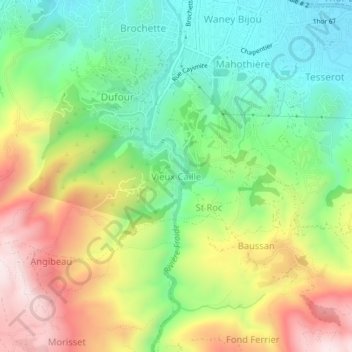 Vieux Caille topographic map, elevation, terrain