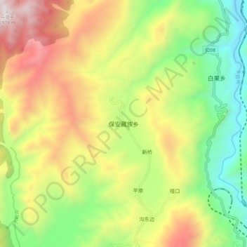 保安藏族乡 topographic map, elevation, terrain