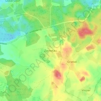 Zarnekau topographic map, elevation, terrain