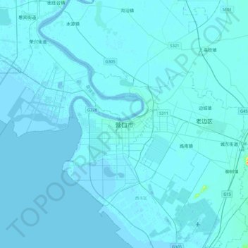 营口市 topographic map, elevation, terrain