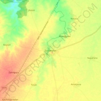 Sultanpur topographic map, elevation, terrain