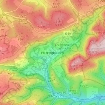 Elkeringhausen topographic map, elevation, terrain