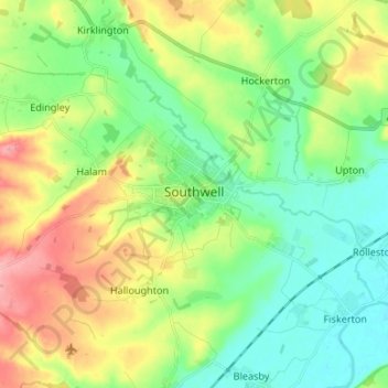 Nottinghamshire topographic map, elevation, terrain