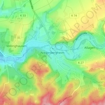 Niederbergheim topographic map, elevation, terrain