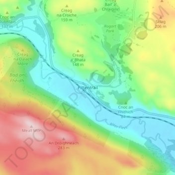 Pittentrail topographic map, elevation, terrain