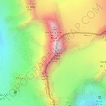 Dents des Bouquetins topographic map, elevation, terrain