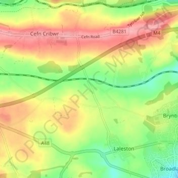 Llangewydd topographic map, elevation, terrain