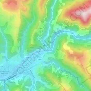Saint-Pierre topographic map, elevation, terrain