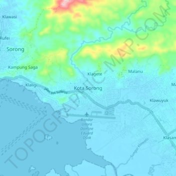 Kota Sorong topographic map, elevation, terrain