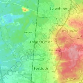 Langen (Hessen) topographic map, elevation, terrain