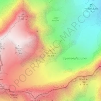 Grünhorn topographic map, elevation, terrain
