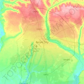 Benin City topographic map, elevation, terrain