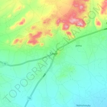 Tinde topographic map, elevation, terrain