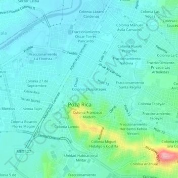 Colonia Chapultepec topographic map, elevation, terrain