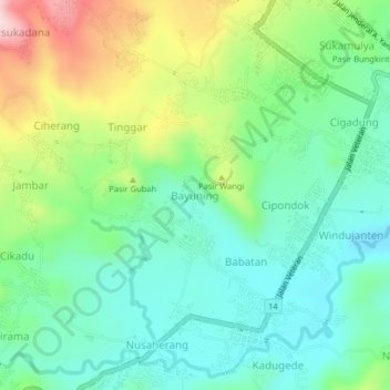 Bayuning topographic map, elevation, terrain