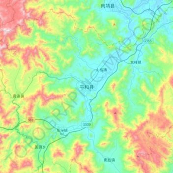平和县 topographic map, elevation, terrain