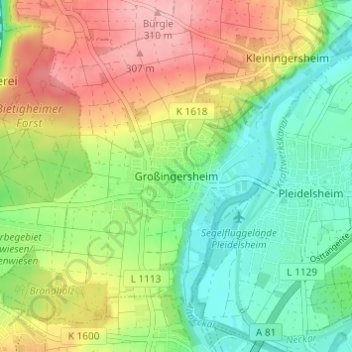 Großingersheim topographic map, elevation, terrain