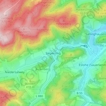 Sieperting topographic map, elevation, terrain